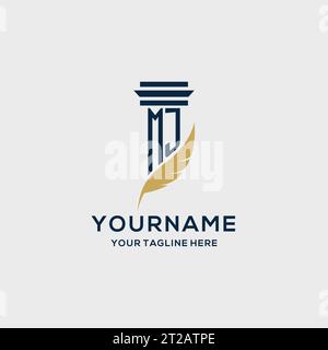 MJ monogram initial logo with pillar and feather design, law firm logo inspiration Stock Vector