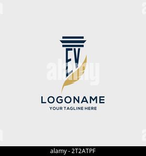EV monogram initial logo with pillar and feather design, law firm logo inspiration Stock Vector