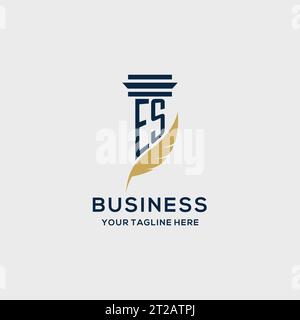 ES monogram initial logo with pillar and feather design, law firm logo inspiration Stock Vector