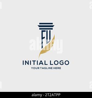 FU monogram initial logo with pillar and feather design, law firm logo inspiration Stock Vector