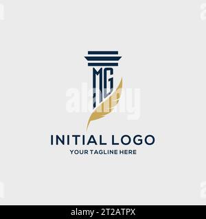 MG monogram initial logo with pillar and feather design, law firm logo inspiration Stock Vector