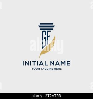 GF monogram initial logo with pillar and feather design, law firm logo inspiration Stock Vector