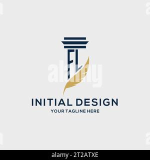 FL monogram initial logo with pillar and feather design, law firm logo inspiration Stock Vector