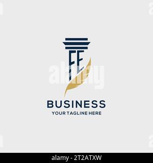 FE monogram initial logo with pillar and feather design, law firm logo inspiration Stock Vector