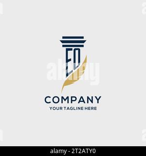 EO monogram initial logo with pillar and feather design, law firm logo inspiration Stock Vector