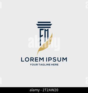 FM monogram initial logo with pillar and feather design, law firm logo inspiration Stock Vector