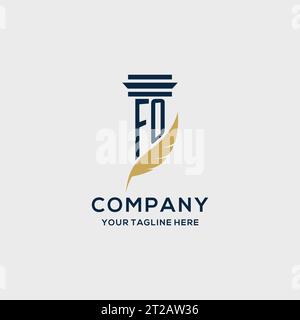 FO monogram initial logo with pillar and feather design, law firm logo inspiration Stock Vector