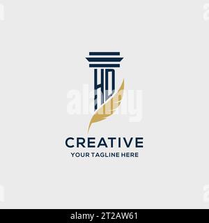 HD monogram initial logo with pillar and feather design, law firm logo inspiration Stock Vector