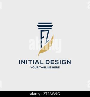 FZ monogram initial logo with pillar and feather design, law firm logo inspiration Stock Vector