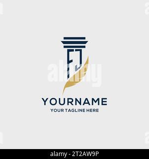 FJ monogram initial logo with pillar and feather design, law firm logo inspiration Stock Vector