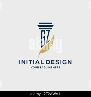 GZ monogram initial logo with pillar and feather design, law firm logo inspiration Stock Vector