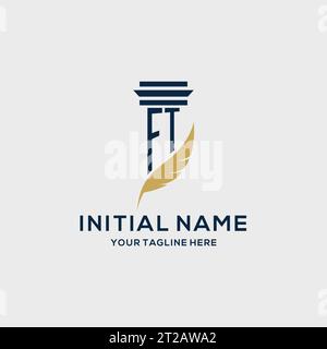 FT monogram initial logo with pillar and feather design, law firm logo inspiration Stock Vector