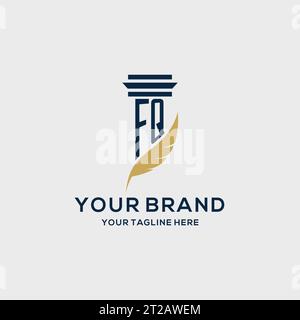 FQ monogram initial logo with pillar and feather design, law firm logo inspiration Stock Vector