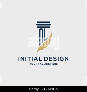 NL monogram initial logo with pillar and feather design, law firm logo inspiration Stock Vector
