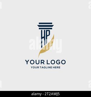 HP monogram initial logo with pillar and feather design, law firm logo inspiration Stock Vector