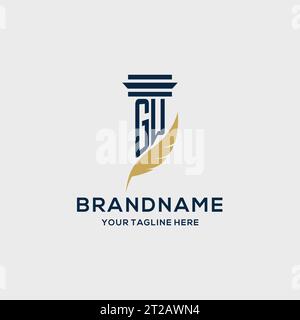 GW monogram initial logo with pillar and feather design, law firm logo inspiration Stock Vector