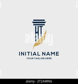 HT monogram initial logo with pillar and feather design, law firm logo inspiration Stock Vector