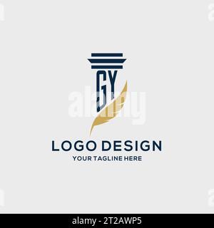 GY monogram initial logo with pillar and feather design, law firm logo inspiration Stock Vector