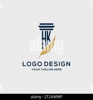 HK monogram initial logo with pillar and feather design, law firm logo inspiration Stock Vector