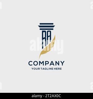 RA monogram initial logo with pillar and feather design, law firm logo inspiration Stock Vector