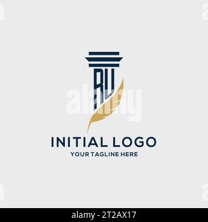 RU monogram initial logo with pillar and feather design, law firm logo inspiration Stock Vector
