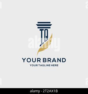 IQ monogram initial logo with pillar and feather design, law firm logo inspiration Stock Vector