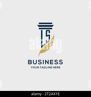 LS monogram initial logo with pillar and feather design, law firm logo inspiration Stock Vector