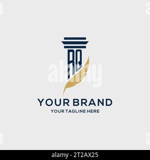 RQ monogram initial logo with pillar and feather design, law firm logo inspiration Stock Vector