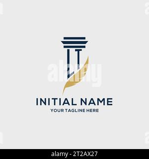 LT monogram initial logo with pillar and feather design, law firm logo inspiration Stock Vector