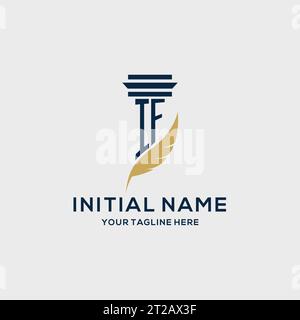 IF monogram initial logo with pillar and feather design, law firm logo inspiration Stock Vector