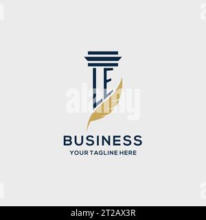 LE monogram initial logo with pillar and feather design, law firm logo inspiration Stock Vector