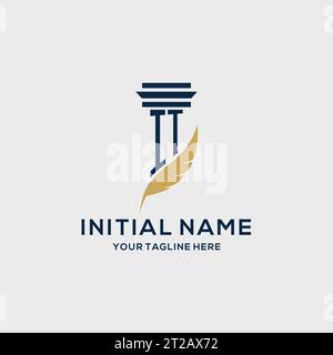 IT monogram initial logo with pillar and feather design, law firm logo inspiration Stock Vector