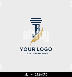 JB monogram initial logo with pillar and feather design, law firm logo inspiration Stock Vector