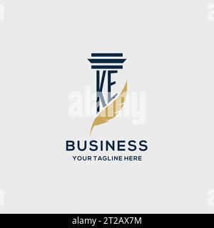 KE monogram initial logo with pillar and feather design, law firm logo inspiration Stock Vector
