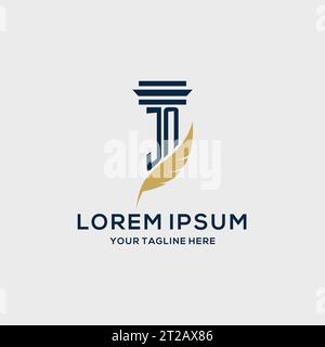 JN monogram initial logo with pillar and feather design, law firm logo inspiration Stock Vector