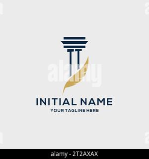 TT monogram initial logo with pillar and feather design, law firm logo inspiration Stock Vector