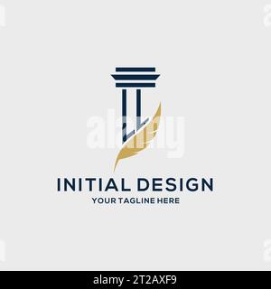 LL monogram initial logo with pillar and feather design, law firm logo inspiration Stock Vector