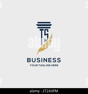 TS monogram initial logo with pillar and feather design, law firm logo inspiration Stock Vector