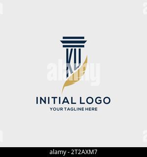 KU monogram initial logo with pillar and feather design, law firm logo inspiration Stock Vector