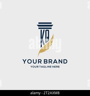 KQ monogram initial logo with pillar and feather design, law firm logo inspiration Stock Vector
