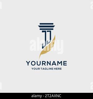 JJ monogram initial logo with pillar and feather design, law firm logo inspiration Stock Vector