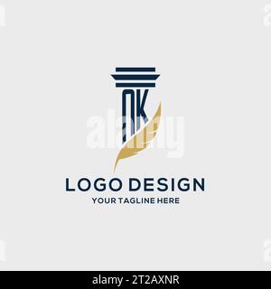 NK monogram initial logo with pillar and feather design, law firm logo inspiration Stock Vector