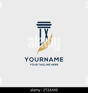 LX monogram initial logo with pillar and feather design, law firm logo inspiration Stock Vector