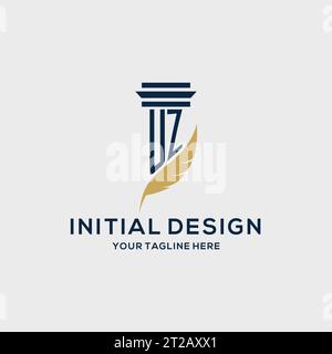 UZ monogram initial logo with pillar and feather design, law firm logo inspiration Stock Vector
