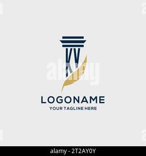 KV monogram initial logo with pillar and feather design, law firm logo inspiration Stock Vector