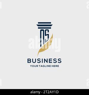 NS monogram initial logo with pillar and feather design, law firm logo inspiration Stock Vector