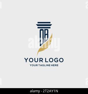 OB monogram initial logo with pillar and feather design, law firm logo inspiration Stock Vector
