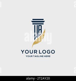 WB monogram initial logo with pillar and feather design, law firm logo inspiration Stock Vector