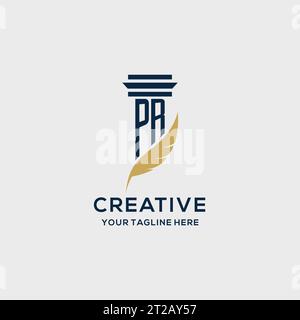 PR monogram initial logo with pillar and feather design, law firm logo inspiration Stock Vector