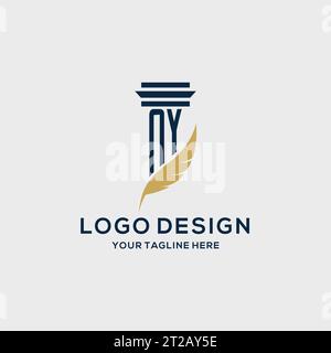 NY monogram initial logo with pillar and feather design, law firm logo inspiration Stock Vector
